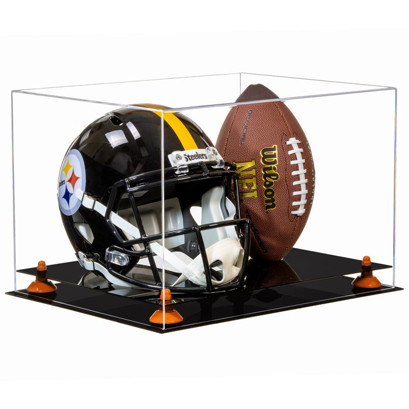 Acrylic Full-Size Football and Helmet Display Case - Large Rectangle Box with Clear Top 18" x 14" x 12" (A014/B60)