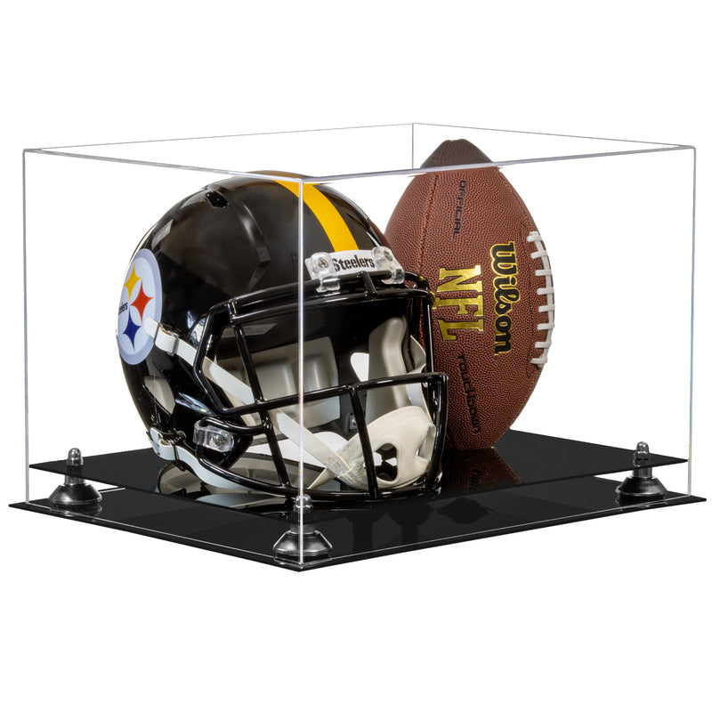 Acrylic Full-Size Football and Helmet Display Case - Large Rectangle Box with Clear Top 18" x 14" x 12" (A014/B60)