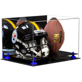 Acrylic Full-Size Football and Helmet Display Case - Large Rectangle Box with Mirror Top 18" x 14" x 12" (A014, V60)