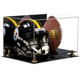 Acrylic Full-Size Football and Helmet Display Case - Large Rectangle Box with Mirror Top 18" x 14" x 12" (A014, V60)