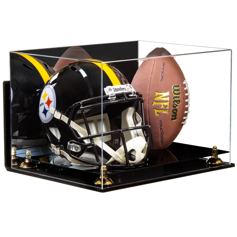 Acrylic Full-Size Football and Helmet Display Case - Large Rectangle Box with Mirror Top 18" x 14" x 12" (A014, V60)