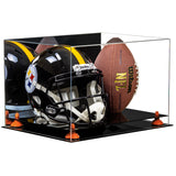 Acrylic Full-Size Football and Helmet Display Case - Large Rectangle Box with Mirror Top 18" x 14" x 12" (A014, V60)