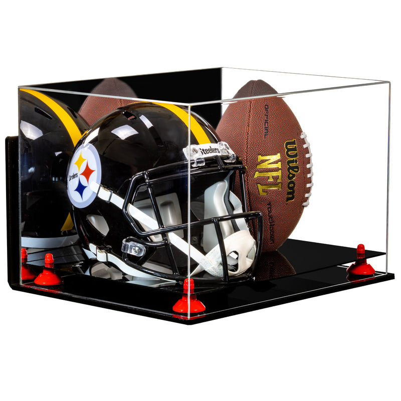 Acrylic Full-Size Football and Helmet Display Case - Large Rectangle Box with Mirror Top 18" x 14" x 12" (A014, V60)