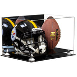 Acrylic Full-Size Football and Helmet Display Case - Large Rectangle Box with Mirror Top 18" x 14" x 12" (A014, V60)