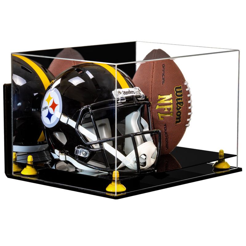 Acrylic Full-Size Football and Helmet Display Case - Large Rectangle Box with Mirror Top 18" x 14" x 12" (A014, V60)