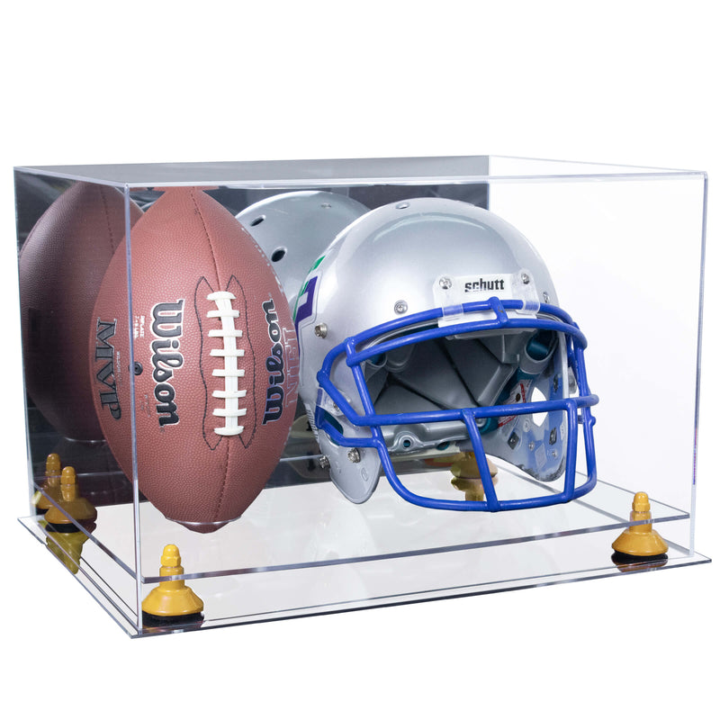 Acrylic Full-Size Football and Helmet Display Case - Large Rectangle Box with Mirror Top 18" x 14" x 12" (A014, V60)