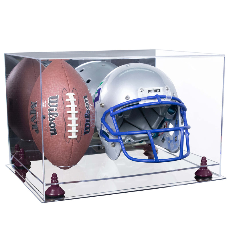 Acrylic Full-Size Football and Helmet Display Case - Large Rectangle Box with Mirror Top 18" x 14" x 12" (A014, V60)