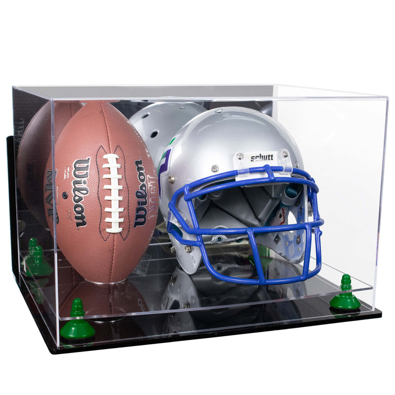 Acrylic Full-Size Football and Helmet Display Case - Large Rectangle Box with Mirror Top 18" x 14" x 12" (A014, V60)