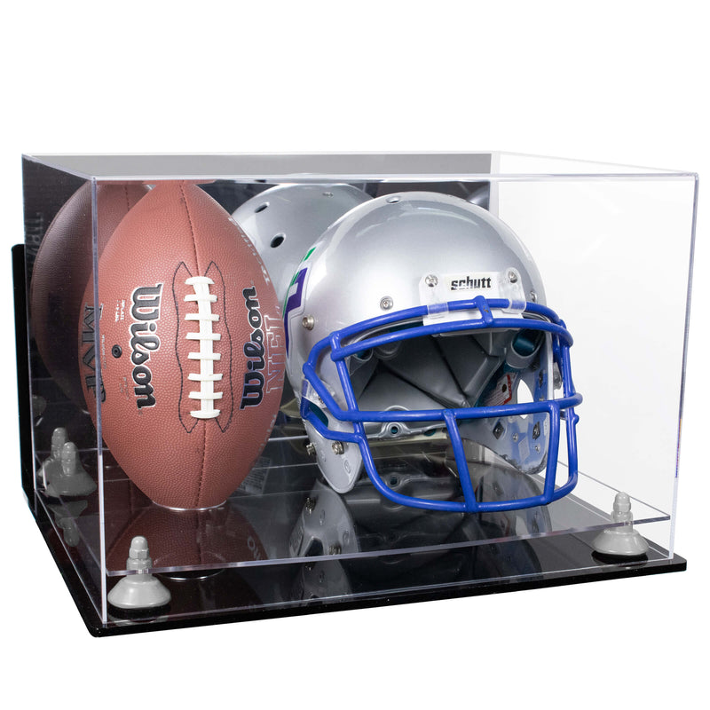 Acrylic Full-Size Football and Helmet Display Case - Large Rectangle Box with Mirror Top 18" x 14" x 12" (A014, V60)