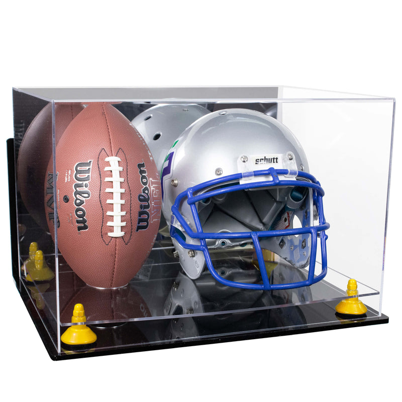 Acrylic Full-Size Football and Helmet Display Case - Large Rectangle Box with Mirror Top 18" x 14" x 12" (A014, V60)