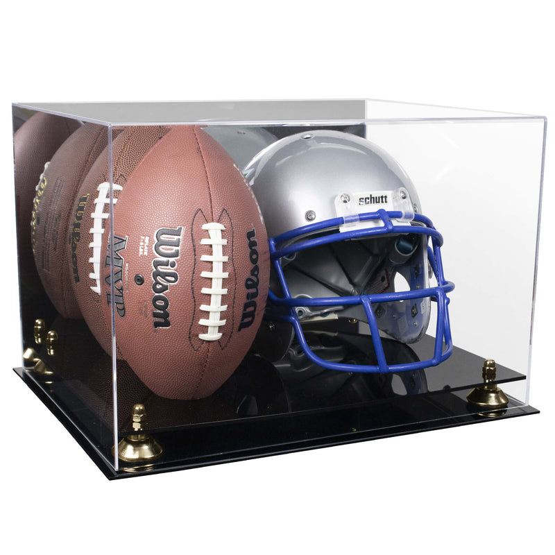 Acrylic Double Football and Helmet Display Case with Mirror Case, Risers and Base (A014/B60)