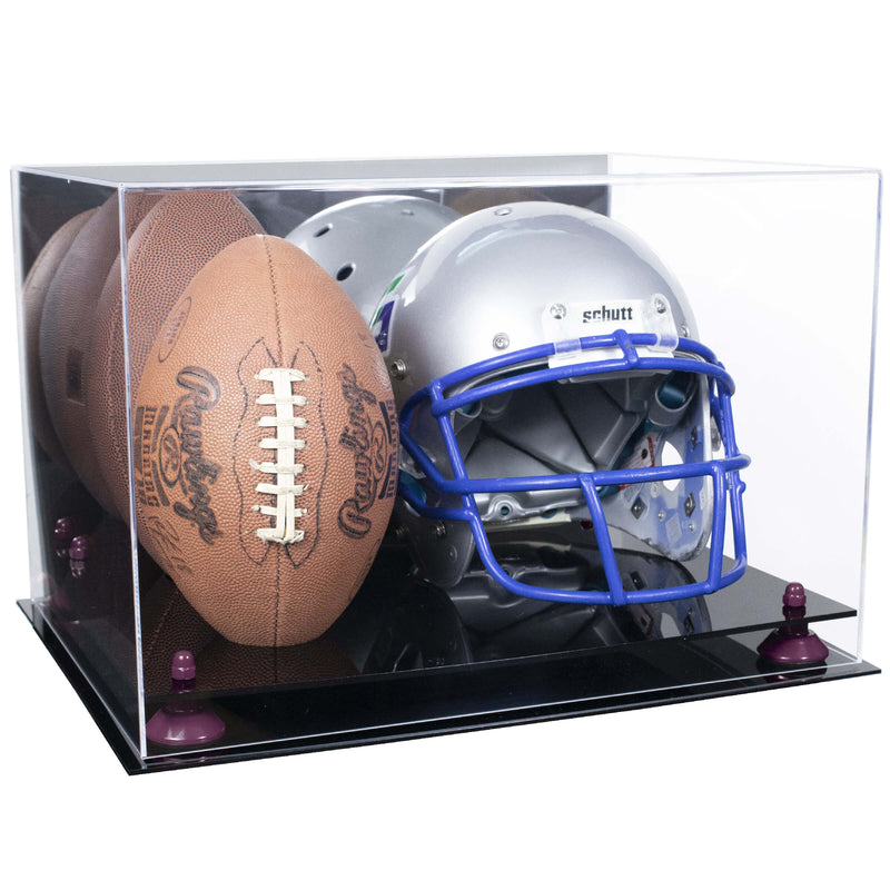 Acrylic Double Football and Helmet Display Case with Mirror Case, Risers and Base (A014/B60)