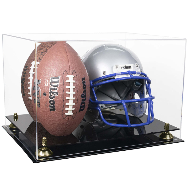 Acrylic Double Football and Helmet Display Case with Clear Case,  Risers and Base (A014/B60)