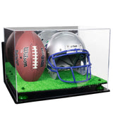 Acrylic Full-Size Football and Helmet Display Case - Large Rectangle Box with Mirror Top 18" x 14" x 12" (A014, V60)