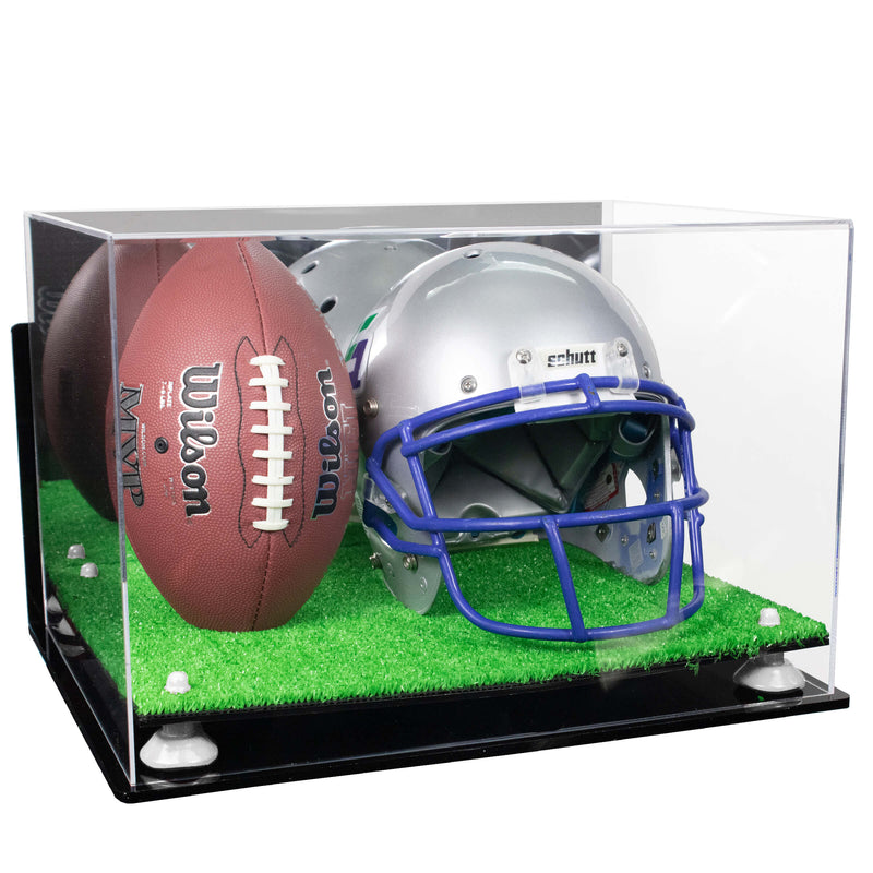 Acrylic Full-Size Football and Helmet Display Case - Large Rectangle Box with Mirror Top 18" x 14" x 12" (A014, V60)