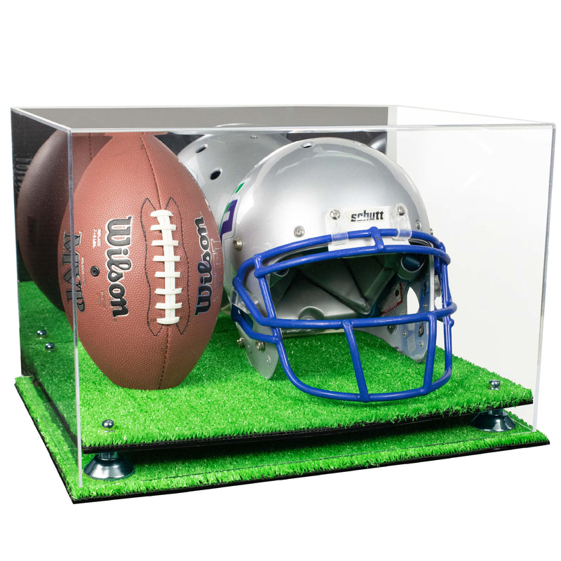 Acrylic Full-Size Football and Helmet Display Case - Large Rectangle Box with Mirror Top 18" x 14" x 12" (A014, V60)