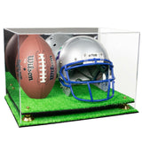 Acrylic Full-Size Football and Helmet Display Case - Large Rectangle Box with Mirror Top 18" x 14" x 12" (A014, V60)