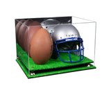 Acrylic Double Football and Helmet Display Case with Mirror Case, Risers and Base (A014/B60)