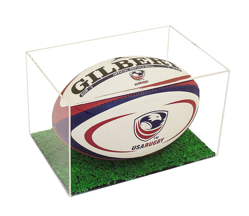 Full Size Football or Rugby Ball Display Case with Turf Base