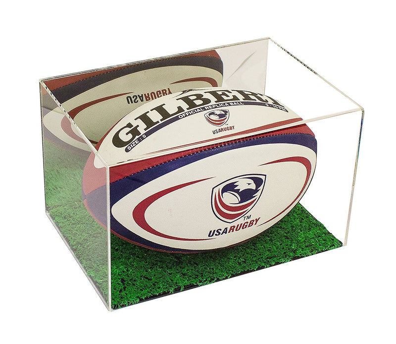 Full Size Football or Rugby Ball Display Case with Turf Base