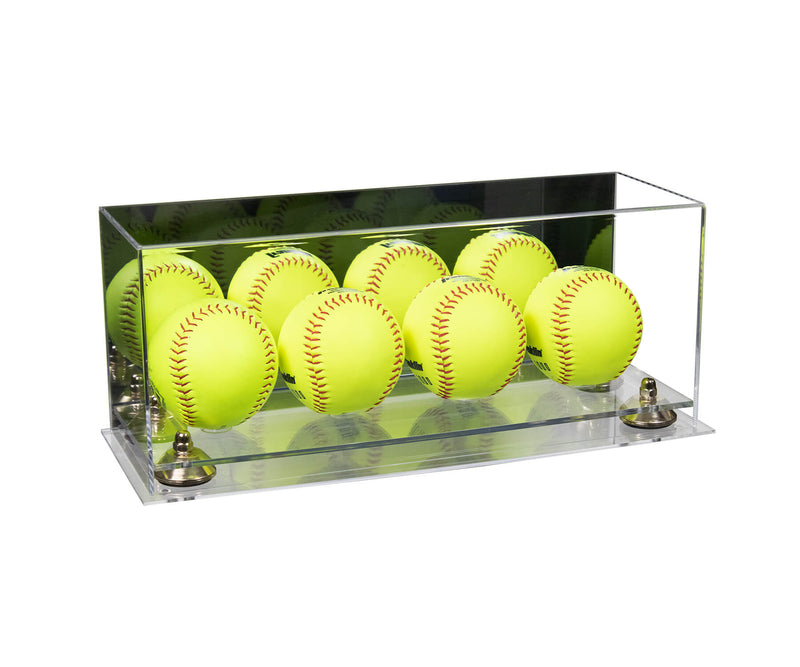 Acrylic Four Softballs Display Case 17 X 6 X 7 Mirror no Wall Mounts (V46/A019)