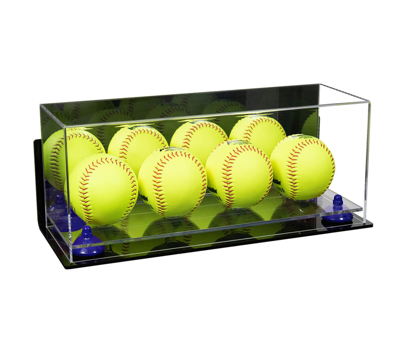 Acrylic Four Softballs Display Case 17 X 6 X 7 Mirror Wall Mount (V46/A019)