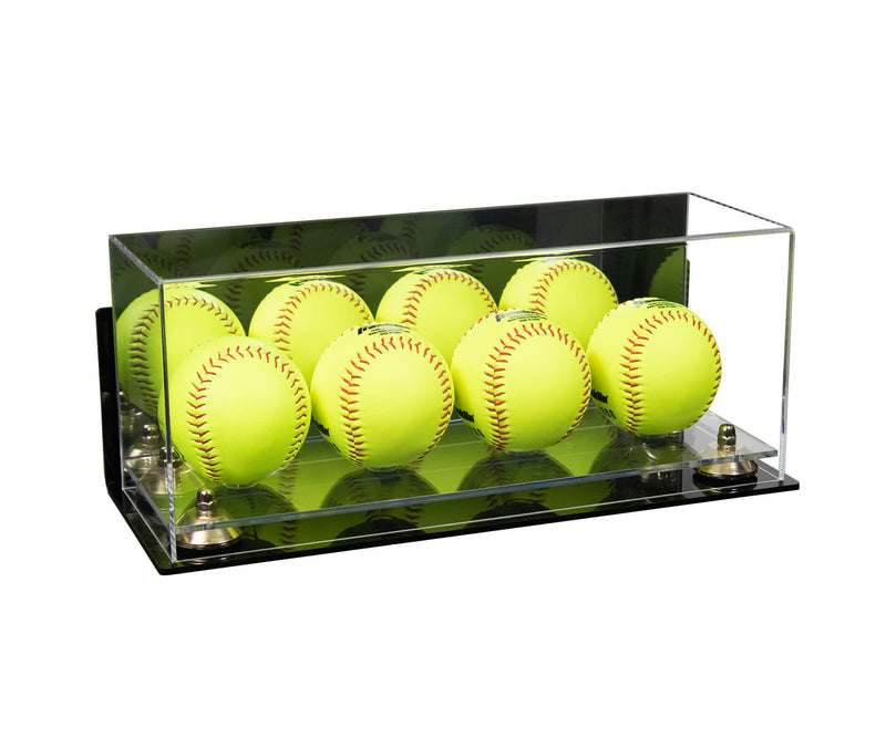 Acrylic Four Softballs Display Case 17 X 6 X 7 Mirror Wall Mount (V46/A019)