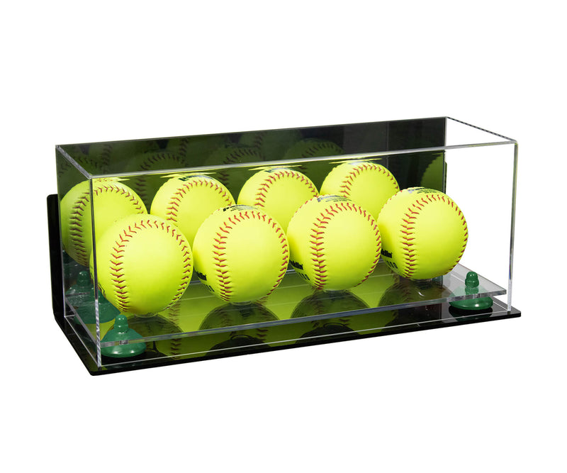 Acrylic Four Softballs Display Case 17 X 6 X 7 Mirror Wall Mount (V46/A019)
