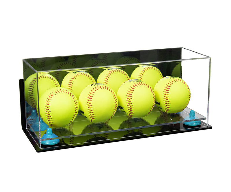 Acrylic Four Softballs Display Case 17 X 6 X 7 Mirror Wall Mount (V46/A019)