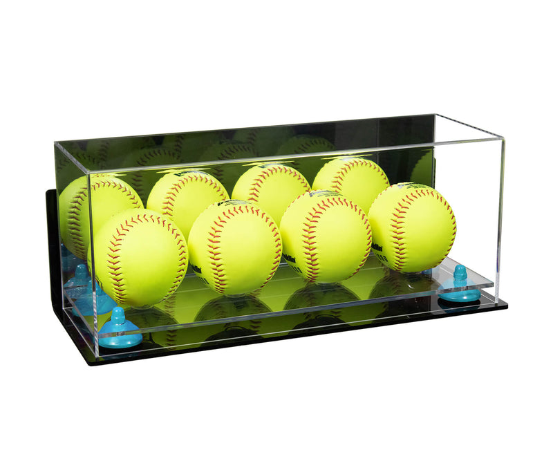Acrylic Four Softballs Display Case 17 X 6 X 7 Mirror Wall Mounts (V46/A019)