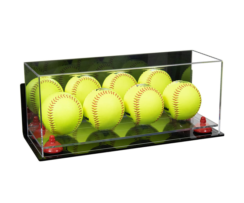 Acrylic Four Softballs Display Case 17 X 6 X 7 Mirror Wall Mount (V46/A019)