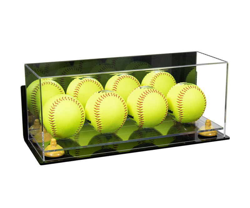 Acrylic Four Softballs Display Case 17 X 6 X 7 Mirror Wall Mount (V46/A019)
