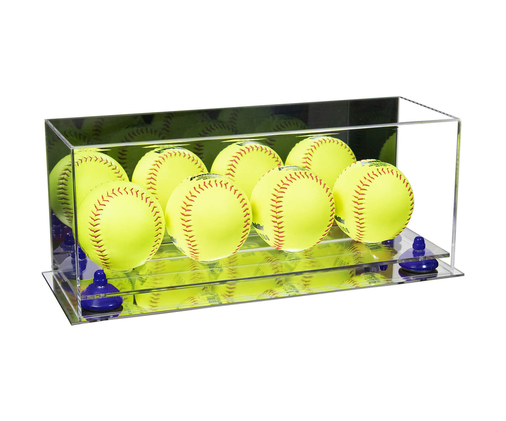 Softball Spectating Box Acrylic Four Softballs Display Case 17 X 6 X 7 Mirror no Wall Mounts