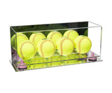 Acrylic Four Softballs Display Case 17 X 6 X 7 Mirror no Wall Mount (V46/A019)