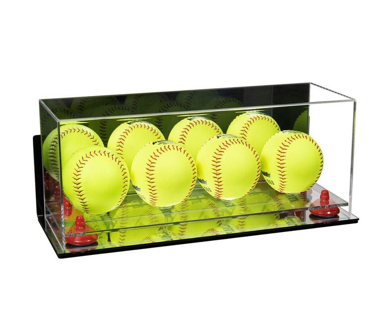 Acrylic Four Softballs Display Case 17 X 6 X 7 Mirror Wall Mounts (V46/A019)