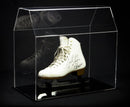 Collectible hockey skate displayed inside a clear acrylic skate display case