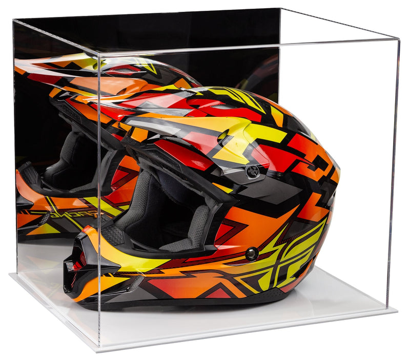 Mirror Back White Base Helmet Display Case