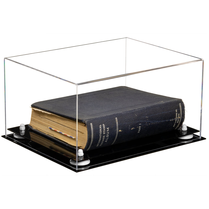 Acrylic Book Display Case with Risers 15.25 x 12 x 8 - Clear (A026/V12) Red Risers / Clear Base