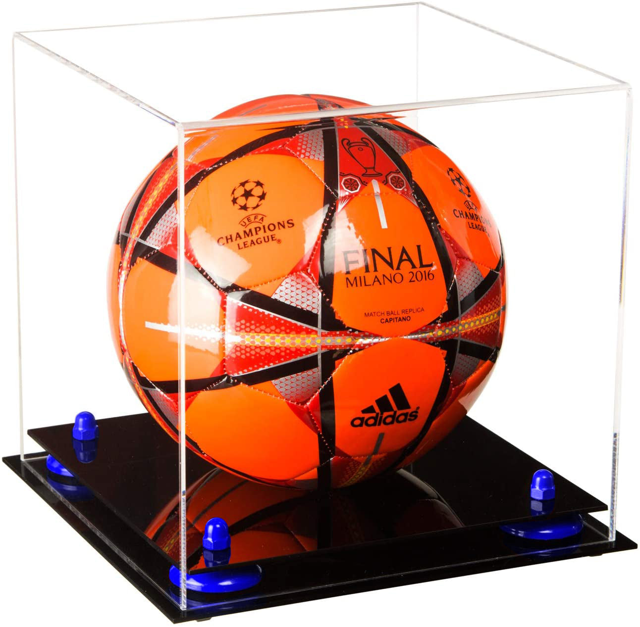 Soccer Ball Display Case - Premium Acrylic Clear Show Case - Mirror Back