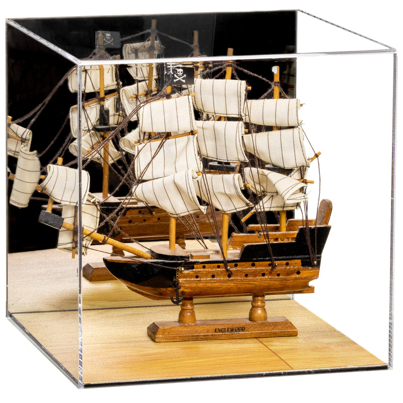 Mirror Back Wood Floor Ship Display Case