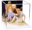 Clear Acrylic Collectible Display Case with Mirrored Back and White Base
