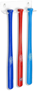 Clear acrylic bracket holding a mini baseball bat vertically