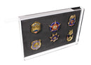 Clear acrylic display case for collectible enamel pins and decorative badges