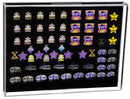 Clear acrylic wall mounted display case for collectible pins with black foam backing