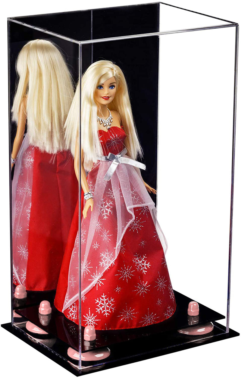 Doll Display Case - Pink Risers-Black Base-Mirror-Back