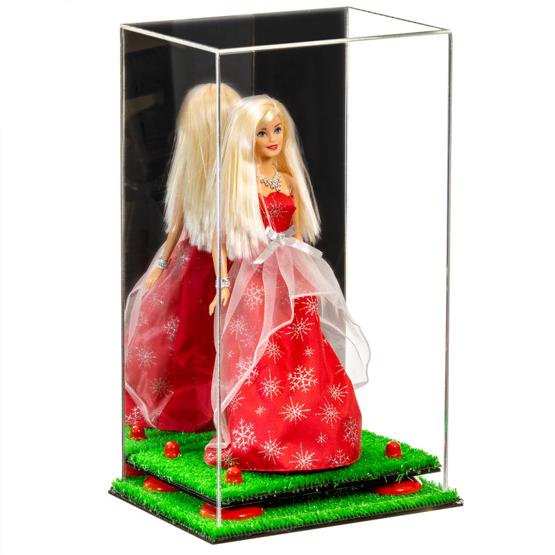 Doll Display Case - Red Risers-Turf Base-Mirror-Back
