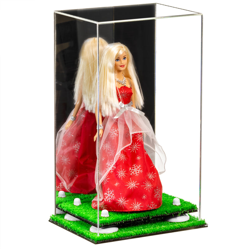 Doll Display Case - White Risers-Turf Base-Mirror-Back