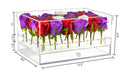 Clear acrylic flower display box with decorative floral arrangement