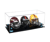 Acrylic Three Mini - Miniature Football Helmet (not Full Size) Display Case - Clear (V47/A103)