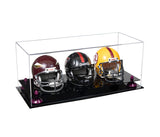 Acrylic Three Mini - Miniature Football Helmet (not Full Size) Display Case - Clear (V47/A103)